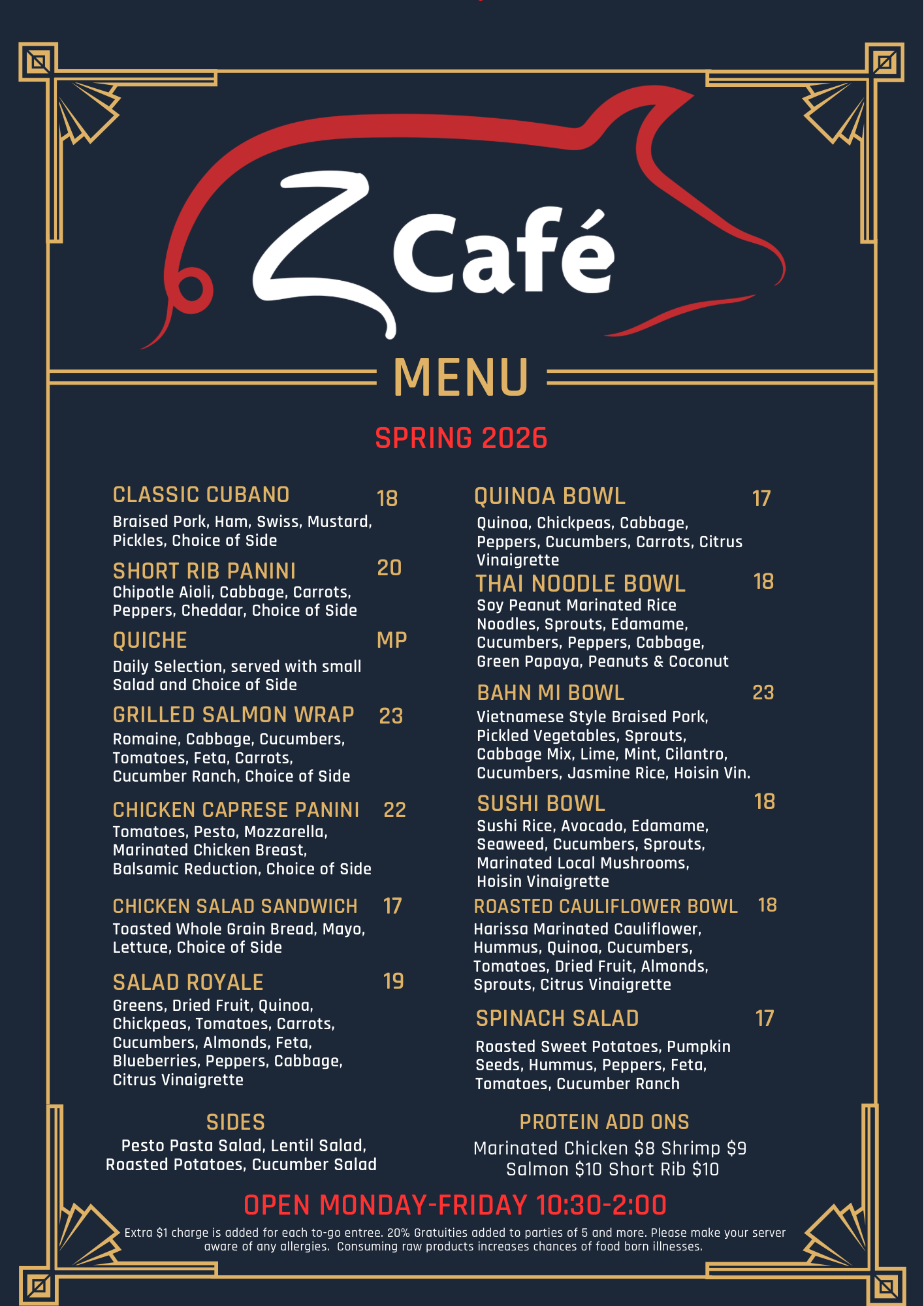 Z Cafe STX menus — Z Cafe